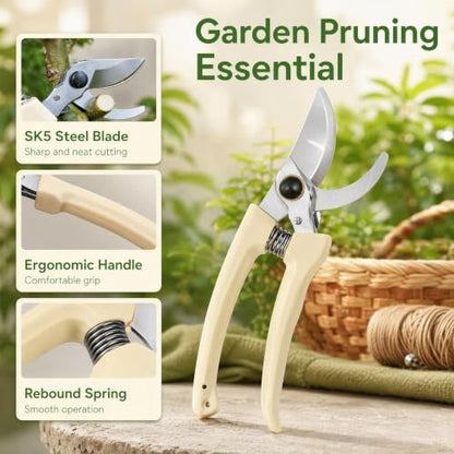 Bypass Pruning Garden Shears, 130mm SK5 Steel Lockable Clippers with Non-Slip Handle for Yard Plants, Roses & Shrubs