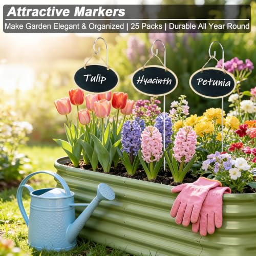 25 Packs Plant Labels with Marker Pen, Wooden Plant Makers for Outdoor - size: oval