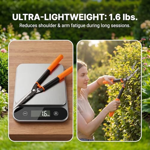 Hedge Shears for Trimming Shrubs - 23.8 Inch Manual Hedge Clippers Handheld with SK5 High Carbon Steel Blades, 59HRC Hard Chrome Plated Gardening Tools, 1.6lbs Lightweight for Women & Seniors