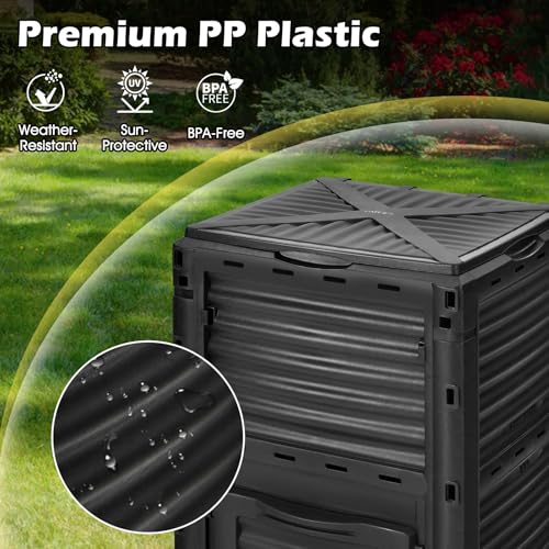 Happygrill Outdoor Compost Bin, Composting Box w/Top Flip Latch-on Lid,80 Gallons Composter for Kitchen Waste & Garden Scraps, Compost Barrel for Fast Creation of Fertile Soil (Black) - color: Black