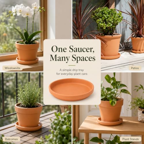 10 Inch Terracotta Round Plant Saucer, Natural Clay Drip Tray