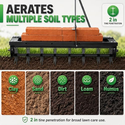 32 Inch Tow Behind Spike Aerator, 132.28 LBS Tool Tow Behind Lawn Aerator