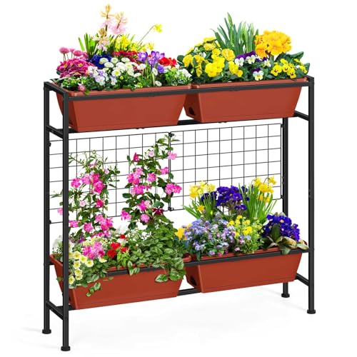 OYEAL Raised Garden Beds with Legs & Trellis, 32" Tall Herb Garden Planters for Indoor/Outdoor Plants, Vertical Elevated Flower Box for Backyard, Porch, Patio, Balcony, Red - color: Red