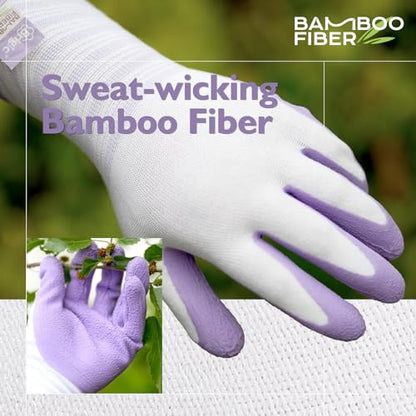 Gardening Gloves, Bamboo Fiber, Touch, Breathable, Rubber Coated, Green & Purple, S to XL - size: Small