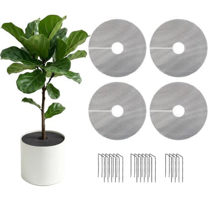 4 Pack 15.7" Cuttable Plant Pot Grids with 16 Stakes, Soil Cover & Cat & Animal Digging Stopper for Indoor Outdoor Garden Plants - size: 4 Pcs 15.7" Round