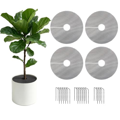 4 Pack 15.7" Cuttable Plant Pot Grids with 16 Stakes, Soil Cover & Cat & Animal Digging Stopper for Indoor Outdoor Garden Plants - size: 4 Pcs 15.7" Round