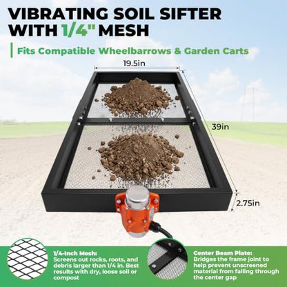 Soil Sifter with 110V 30W Vibration Motor, Metal Rock Sifter for Gardening