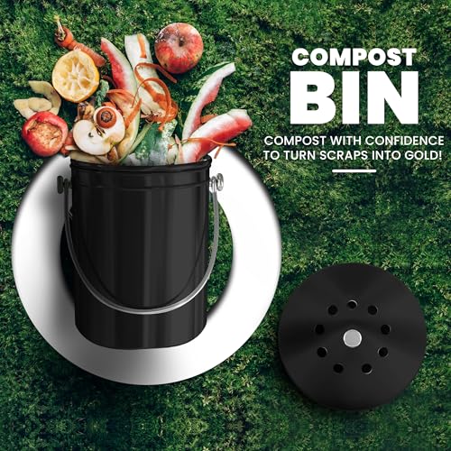 Utopia Kitchen Countertop Compost Bin 1.3 Gallon, Stainless Steel, Black - color: Black, size: 1.3 Gallon (Pack of 1)