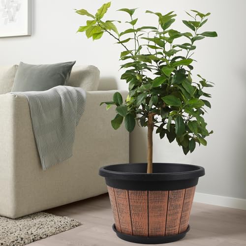 4 Pack 16 inch Plant Pots,Whiskey Barrel Planters with Drainage Holes - size: 16 inch