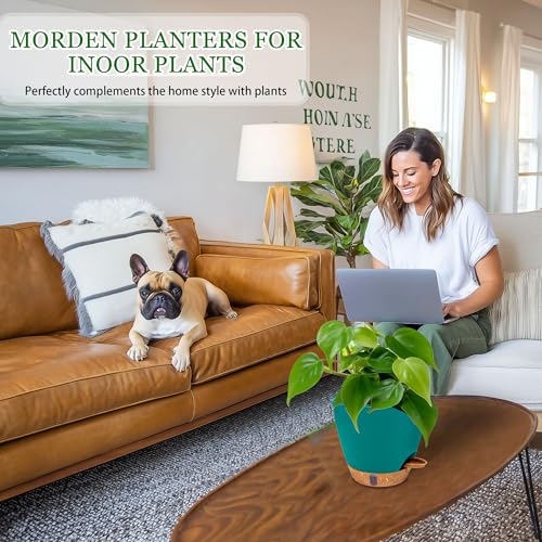 2 Pack 8 inch Plant Pots, Plastic Self Watering Planters - color: Turquoise, size: 8 inch
