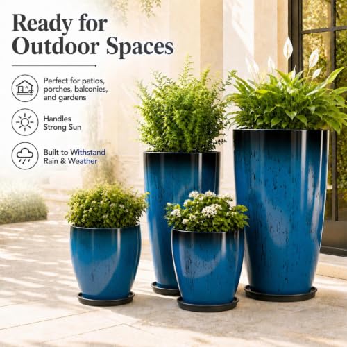 Usocik Large Outdoor Planters, Set of 4, 10/12/21/24 Inch, Blue Glazed - color: Aqua Blue Glaze