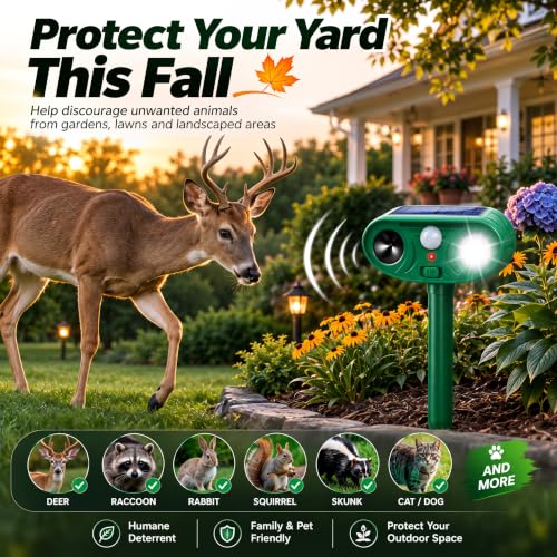4 Pack Deer Repellent Devices, Solar Ultrasonic Animal Repeller Outdoor