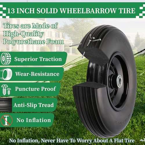 RRQ 4.00-6 Flat Free Tire and Wheel, 13" Solid Wheelbarrow Tires, 1 Pack
