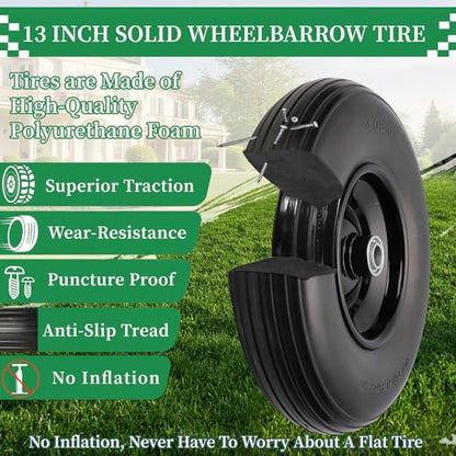 RRQ 4.00-6 Flat Free Tire and Wheel, 13" Solid Wheelbarrow Tires, 1 Pack