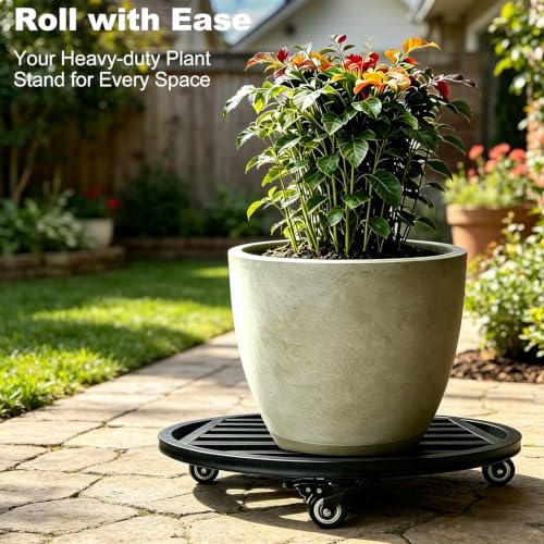 22" Metal Plant Caddy with Wheels Heavy Duty,Round Large Plant Stand Indoor Outdoor Use,Rolling Plant Dolly with Industrial Casters,Rust-Proof Black Plant Tray for Large Planters Pots,2-Pack - size: 22-Inch (2-Pack)