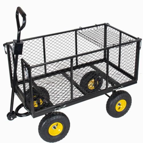 4-in-1 Steel Dump Garden Cart with Removable Liner and Mesh Tray