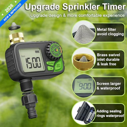 Sprinkler Timer Programmable Water Hose Timer with Rain Delay, Brass Inlet - color: Gray