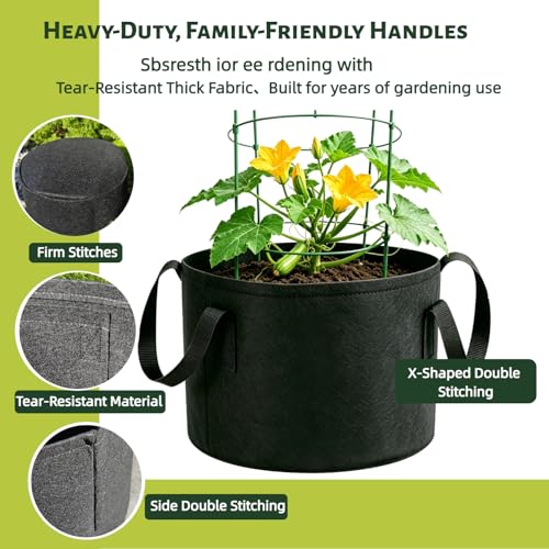 Dipuosile 3-Pack 10 Gallon Grow Bags,300G Aeration Planters Long Handles Veg Strawberry Indoor & Outdoor - size: 10 Gallons