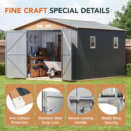 Verdeluxe 10x12x7.4FT Multi-Used Shed & Outdoor Storage Shed with Base - size: 10*12FT (Base Included)