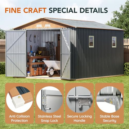Verdeluxe 10x12x7.4FT Multi-Used Shed & Outdoor Storage Shed with Base - size: 10*12FT (Base Included)