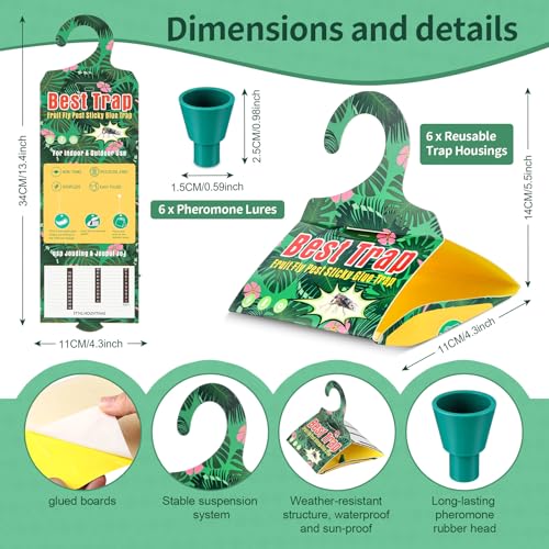6 Pack Citrus Leafminer Trap & Lure with Pheromone Lures – Triangular Hanging Sticky for All Varieties of Citrus Trees, Includes 6 Traps & 6 Lures, for Orchard & Garden Use - style: for Citrus