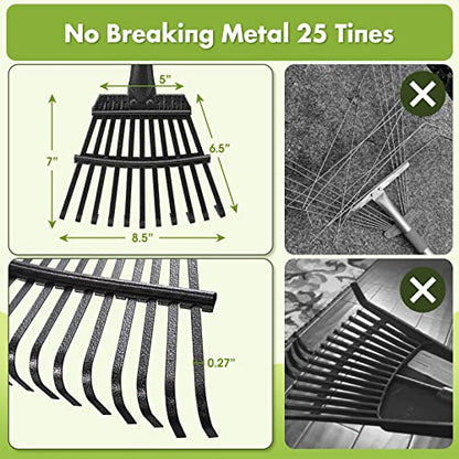 Rake for Leaves, Heavy Duty Small Leaf Rakes for Lawns & Yard with 78” Length 8.5” Width 11 Metal Tines, Lightweight Gardening Rake for Women Men Kids for Shrub,Grass,Mulch - style: 11 Tines 6FT