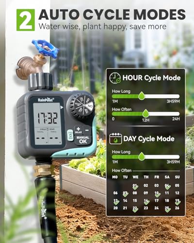 RAINPOINT Sprinkler Timer - Cycle & Soak Hose Timer for Garden Hose with Automatic Watering/Manual Watering/Rain Delay, Programmable for Irrigation System, Lawn, Yard, Outdoor - color: Mint Green