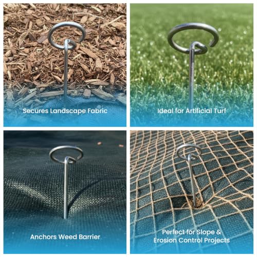 Super Geotextile Round Top Landscape Pins – 11 Gauge Heavy Duty 6 Inch Galvanized Steel Stakes for Landscape Fabric and Weed Barrier, 100 Pack - size: 100 Pcs x 6" - 11 Ga