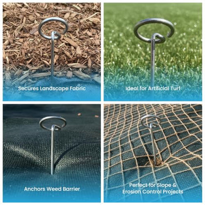 Super Geotextile Round Top Landscape Pins – 11 Gauge Heavy Duty 6 Inch Galvanized Steel Stakes for Landscape Fabric and Weed Barrier, 100 Pack - size: 100 Pcs x 6" - 11 Ga