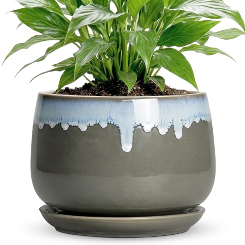 Ceramic Planter, 7 Inch Flower Pots for Indoor Plants, Grey-Blue - size: 7 Inch, style: Grey-blue