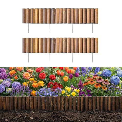 LaLaGreen Wooden Garden Edging Border (30x4in, 2 Pack) Decorative Fencing - size: 4" x 2 Pack