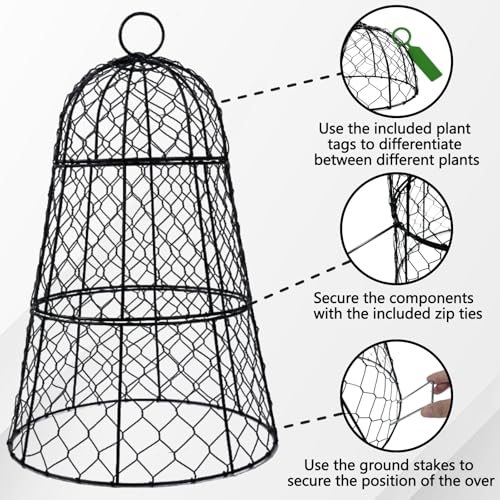 XMxoTxo 6 Packs 11.4" D x 17.7" H Garden Cloches for Plants,Upgraded Triple Combination,Rustproof Chicken Wire Cloches Flip-Top Design,Plant Protectors from Animals,Ideal for Outdoor Plant Protection