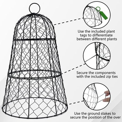 XMxoTxo 6 Packs 11.4" D x 17.7" H Garden Cloches for Plants,Upgraded Triple Combination,Rustproof Chicken Wire Cloches Flip-Top Design,Plant Protectors from Animals,Ideal for Outdoor Plant Protection