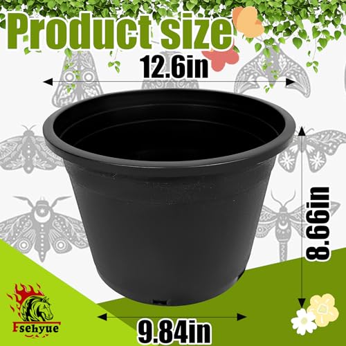5 Gallon Nursery Pots Plastic Container Injection Molded Pot for Plants Flexible with Drainage Holes Suitable for Plants Soil Growers or Hydroponics Black 10 Pcs - size: 5 Gallon