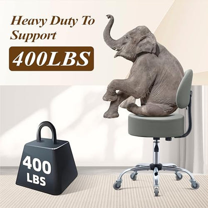 Ergonomic Rolling Drafting Stool with Backrest Lumbar Support - color: Grey, style: Classic