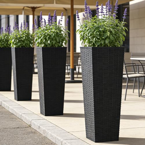 32in Large Planters for Outdoor Plants, Outside Tall Resin Planters Set of 2, Outdoor Planters for Porch Backyard Patio Garden, Black Flower Pots, 11.69x11.69x32.28in - size: 11.69x11.69x32.28in