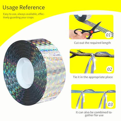 Bird Scare Tapes 500FT*2 Reflective Flash Tape for Birds, Bird Scare Device Double Side Ribbon Scare Birds Away for House, Garden, Yard, Orchard, Patio, Outdoor - size: 500ft*2-Roll-Packaging