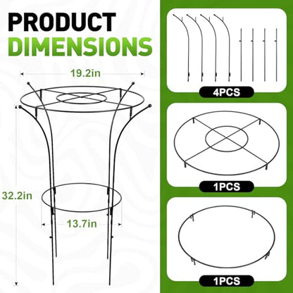 1 Pack Metal Peony Plant Support Cage, 32.2 x 19.2 Inch with Wide Top Ring