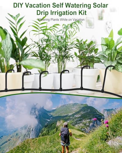 Solar Automatic Drip Irrigation System, 15 Pot Self Watering System with 2200mAh, IPX5 Waterproof, USB-C & Solar Charging, Timer Modes for Indoor/Outdoor Garden, Balcony & Patio