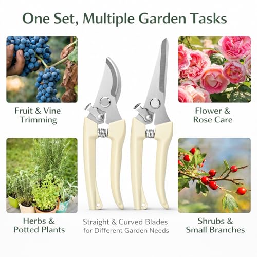 Pruning Shears,Ahoooot 2Pcs Pruning Shears for Gardening,Professional Garden Shears for Flowers, Bonsai and Fruits Picking (1pc Straight & 1pc Curved)