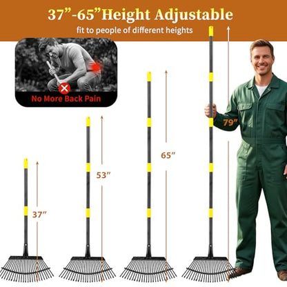 Rake, Gardening Rakes for Leaves Lawns Heavy Duty, 79 in Leaf Rake with 25 Clog-Free Tines, 18.5” Wide Large Head, Metal Garden Tools for Yard Quick Cleanup Garss, Debris, Detachable for Camping - size: 6 ft Rake