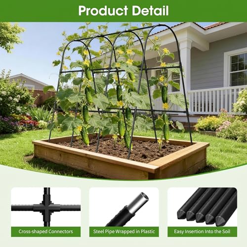 Cucumber Trellis for Raised Bed,U-Shape Garden Trellis for Climbing Plants Outdoor, Metal Arch Vegetables Trellis, Plant Support for Vine (Black, 47.2" Lx21.6 WX47.2 H-Medium) - color: Black, size: 47.2"Lx21.6"Wx47.2"H-Medium