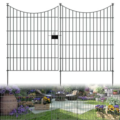 10‑Panel No‑Dig Garden Fence with Gate, 32" H x 23.6'L Outdoor Dog Barrier - size: 10pc 23.6 ft(L) X 32 in(H) with Gate-Concave