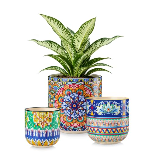 vancasso Ceramic Plant Pots, 4+5+6 inches, Set of 3, Planters with Drainage Hole, Flower Pots Planters Pots for Indoor Plants, Modern Indoor Decorative Garden Pot, Home Decor, Bohemian SIMI-01 - color: Bohemian Simi-01, size: 4+5+6 Inch