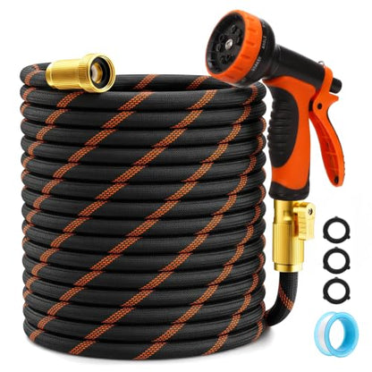Garden Hose 50ft, Non-Expandable Flexible TPE Tube Water Hose - color: Black and orange, size: 50ft