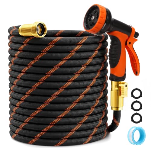 Garden Hose 50ft, Non-Expandable Flexible TPE Tube Water Hose - color: Black and orange, size: 50ft