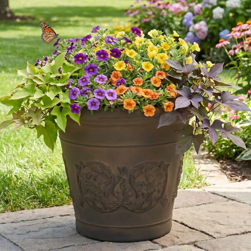 Sunnydaze Arabella 16'' Plastic Planter Pot for Plants, Sable - color: Sable, size: 16 in