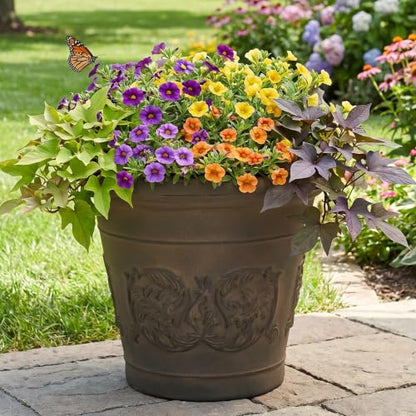 Sunnydaze Arabella 16'' Plastic Planter Pot for Plants, Sable - color: Sable, size: 16 in