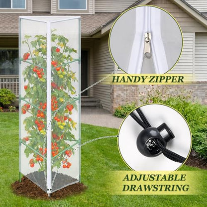 3PCS Garden Bird Netting for Triangle Tomato Cage with Zipper & Drawstring - size: 17.7x17.7x55in