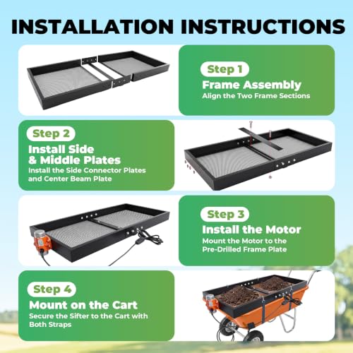 Soil Sifter with 110V 30W Vibration Motor, Metal Rock Sifter for Gardening